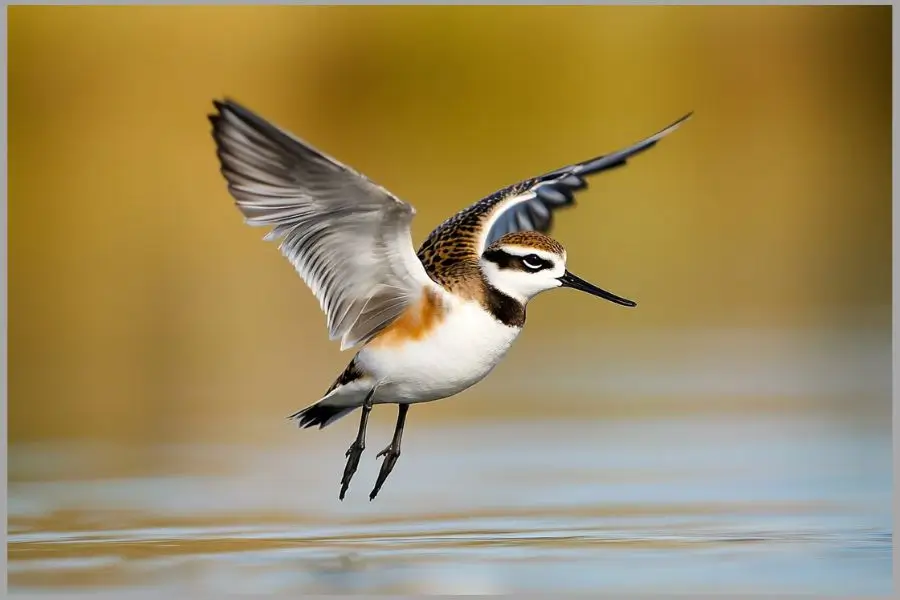 Female Wilson's Phalarope in breeding plumage swimming in pond