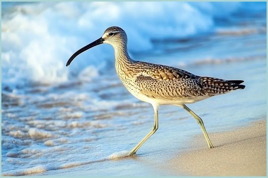 Curlew bird with a long, curved beak for probing mudflats in search of food