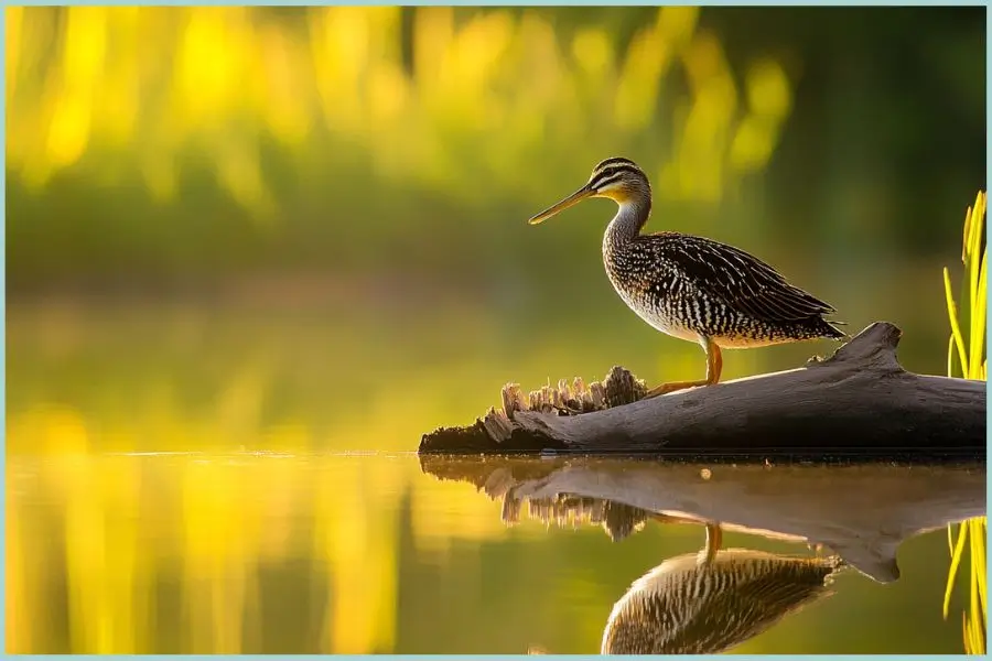 Snipe bird with a long, slender beak for probing wet ground in search of food