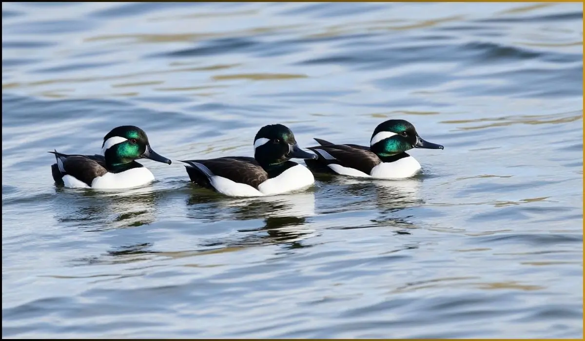 Bufflehead ducks swimming in Michigan lakes during migration season"