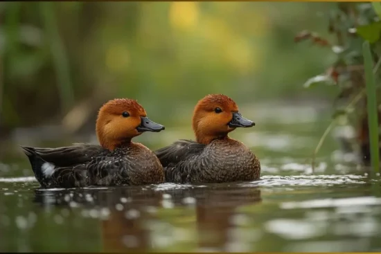 Redheaded ducks swimming in Michigan's lakes during migration season