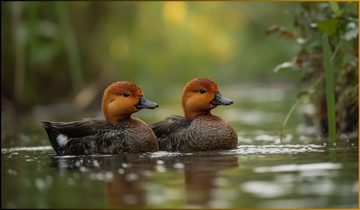 Redheaded ducks swimming in Michigan's lakes during migration season