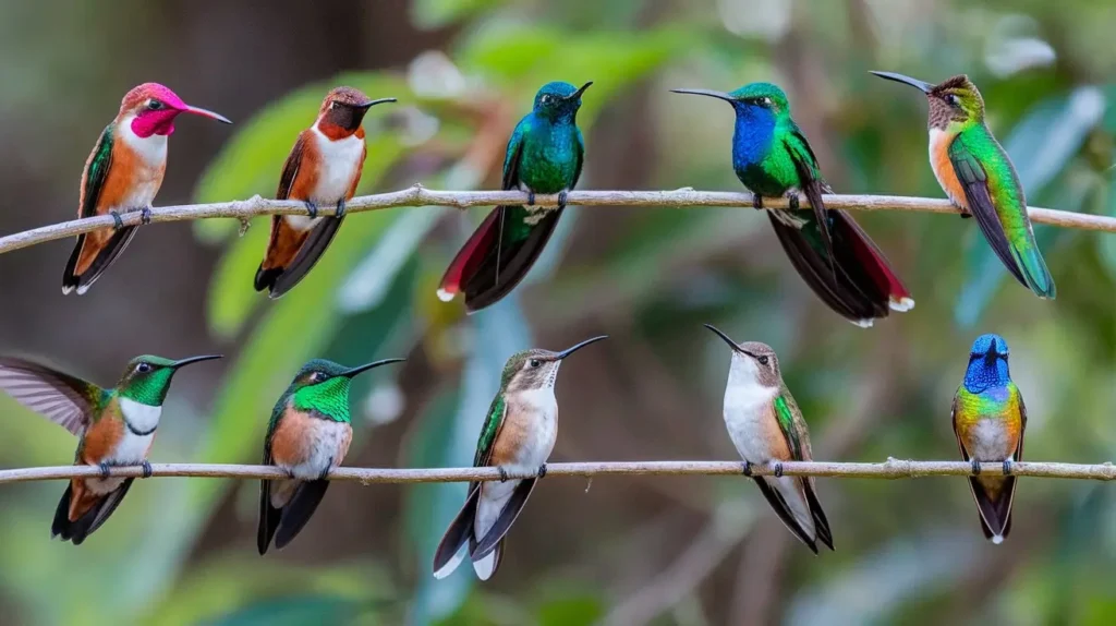 Various hummingbird species found in Alabama.