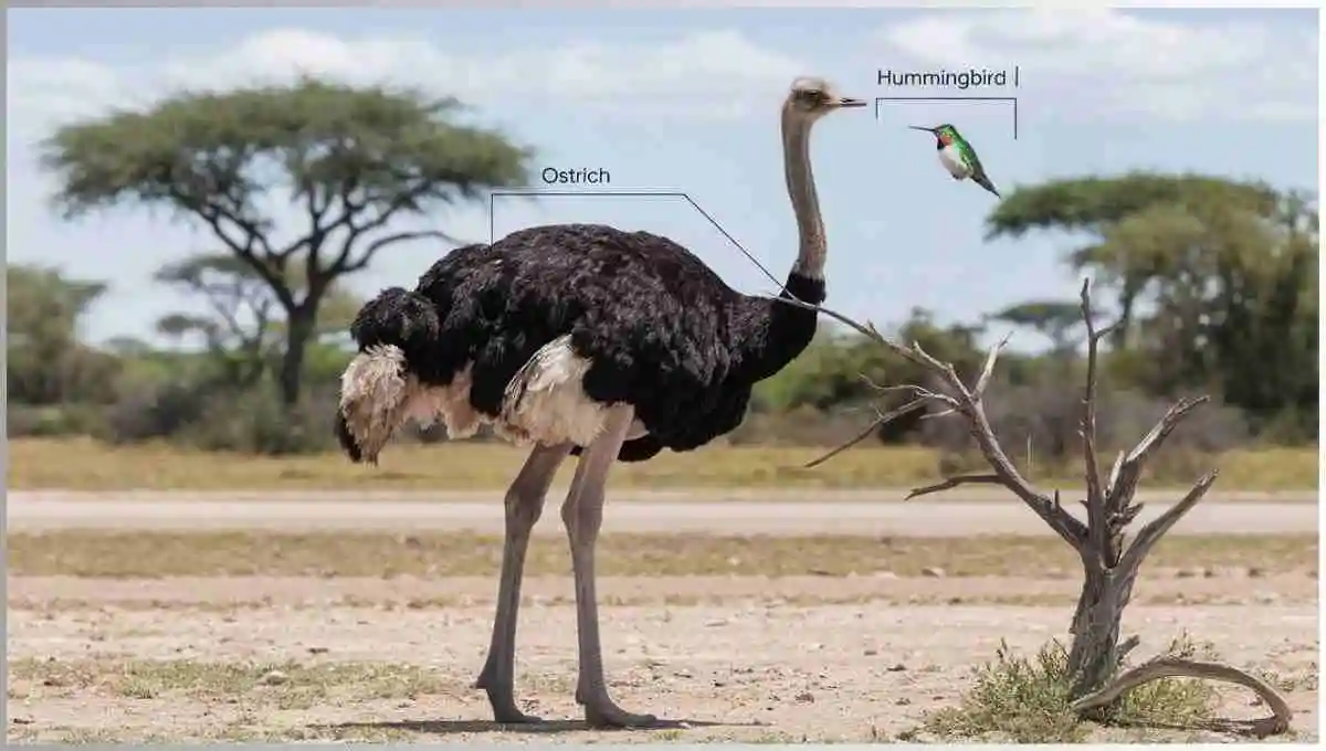 Ostrich vs Hummingbird Size